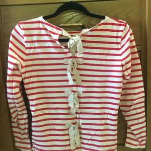 J.CREW RED STRIPE TEE WITH BACK BOWS